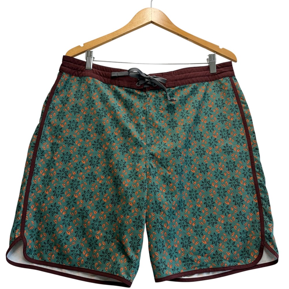 Prana Mens Floral Board Shorts Teal Orange Burgundy 34 Stretch Swim‎ Trunks #563